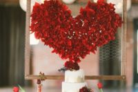08 make a red flower heart backdrop for a cake table or for a sweetheart table