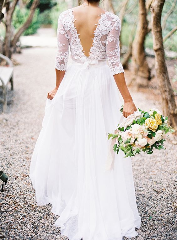 beautiful lace back wedding dress with sleeves