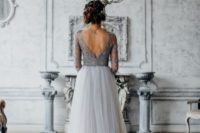 10 elegant grey wedding dress with a low back cut
