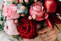 10 pink and red wedding rose bouquet