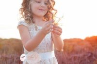 11 ivory lace dress with a peach flower sash