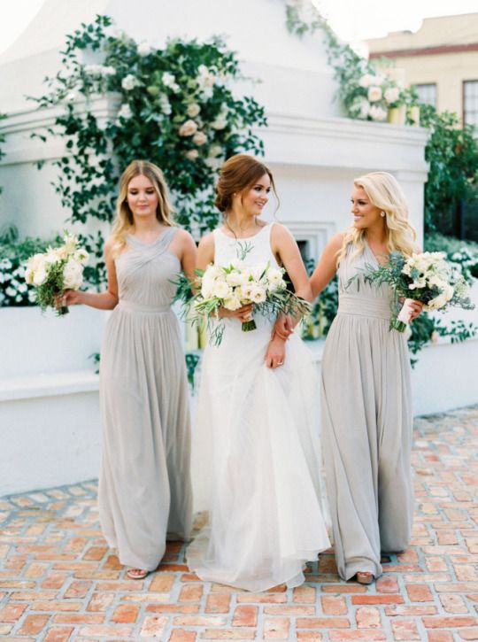 light grey dresses, different for each gal