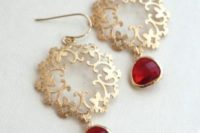 12 gold chandelier earrings with rubies