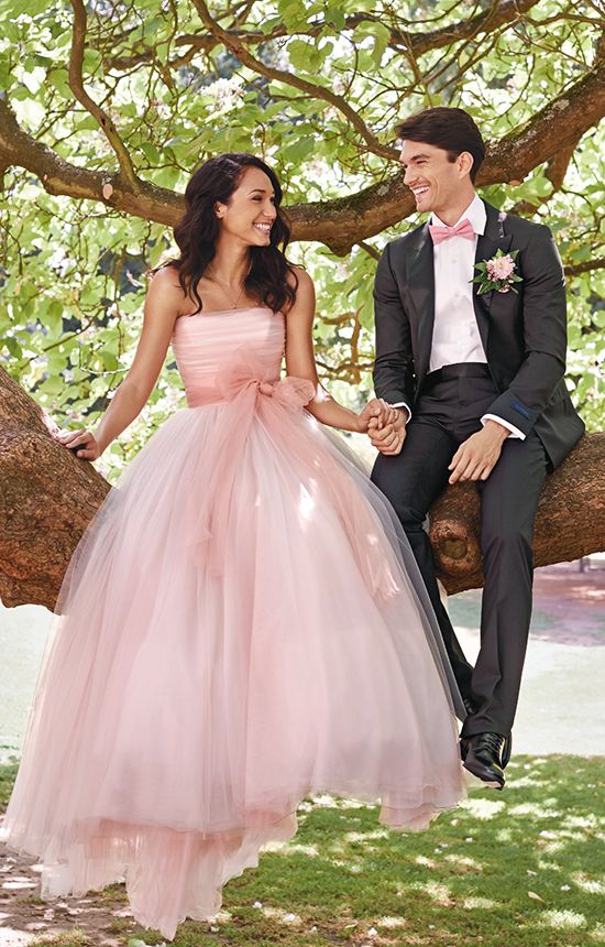strapless pink wedding ballgown with a bow
