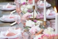 22 grey table with pink glasses, plates and florals look cool and bold