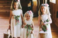 22 white lace dresses with colorful floral sashes