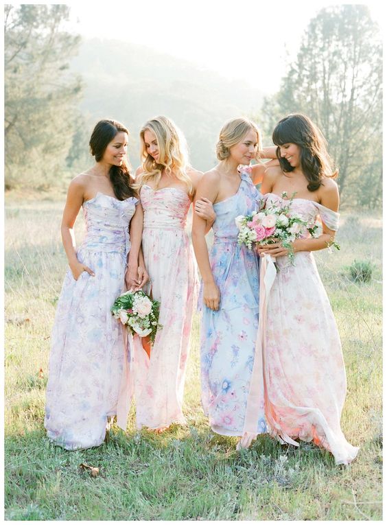 colorful mismatched floral dresses