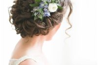 23 curly updo with fresh blue flowers for something blue