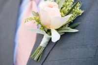 24 grey suit, a pink tie and a refreshing boutonniere