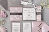26 grey and pink wedding stationery