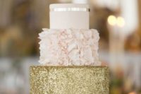 29 blush and glitter gold wedding cake