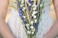 29 wheat and lavender wedding bouquet