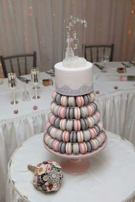 grey, pink and ivory macarons