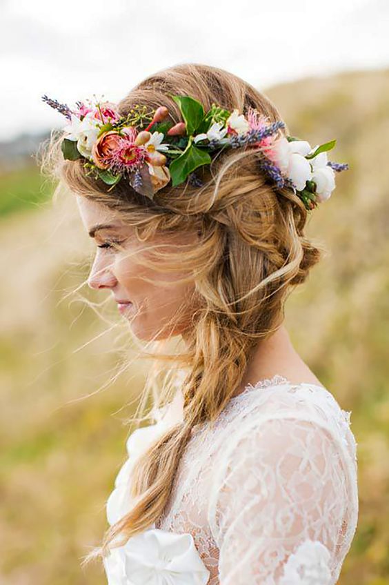 twisted braid with a floral crown