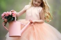 34 peach-colored flower girl dress with a tutu skirt