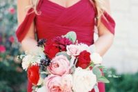 38 off the shoulder red bridesmaid’s dress