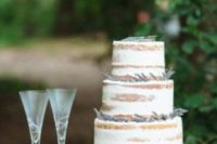 40 semi naked wedding cake with lavender