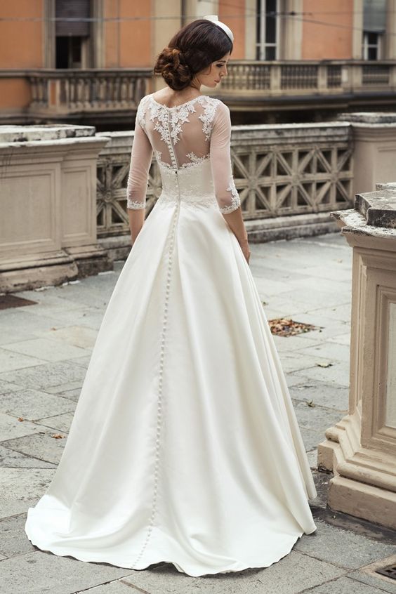 Satin wedding dress with buttons down the back