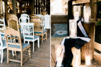 03 Mismatching chairs and wood logs will add a rustic feel to your wedding