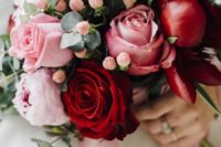 03 red and pink rose wedding bouquet