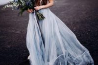 04 mesmerizing ethereal dove grey wedding dress with a train