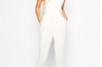 04 white jumpsuit without sleeves and black heels