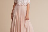 05 blush chiffon maxi skirt and a lace half-sleeve crop top