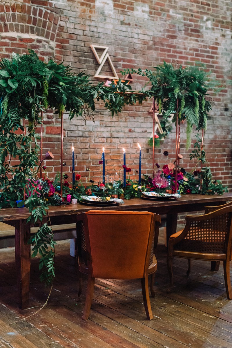 The reception is just adorable, it's industrial, boho and very colorful   those jewel tones just excite