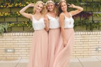 06 blush tulle maxi skirts and white strap tops