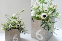 07 concrete box with neutral florals and a table number