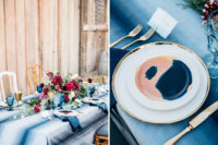 08 I love the indigo dyed tablecloth and painted dinnerware, looks so cool