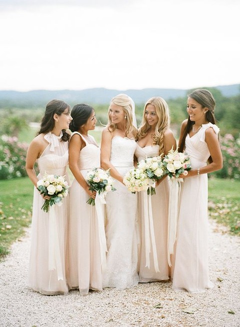 mismatched blush bridesmaids' dresses