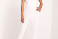 08 off the shoulder white jumpsuit and a pair of heels is perfect choice