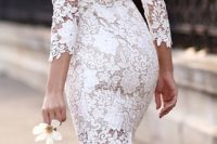 09 adorable white lace midi dress with half sleeves and black velvet heels