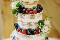 09 semi naked wedding cake with summer flowers and fresh berries