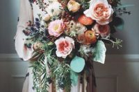 09 stunning peach-toned wedding bouquet with much greenery