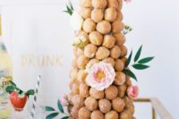 10 croquemboche decorated with peonies is an amazing alternative to a cake
