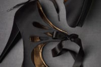 12 elegant satin black heels with bows