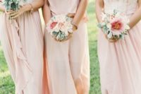 12 ivory tops and blush maxis, a blush top and a maxi for the maid of honor