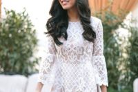13 romantic white lace flare mini dress with sleeves
