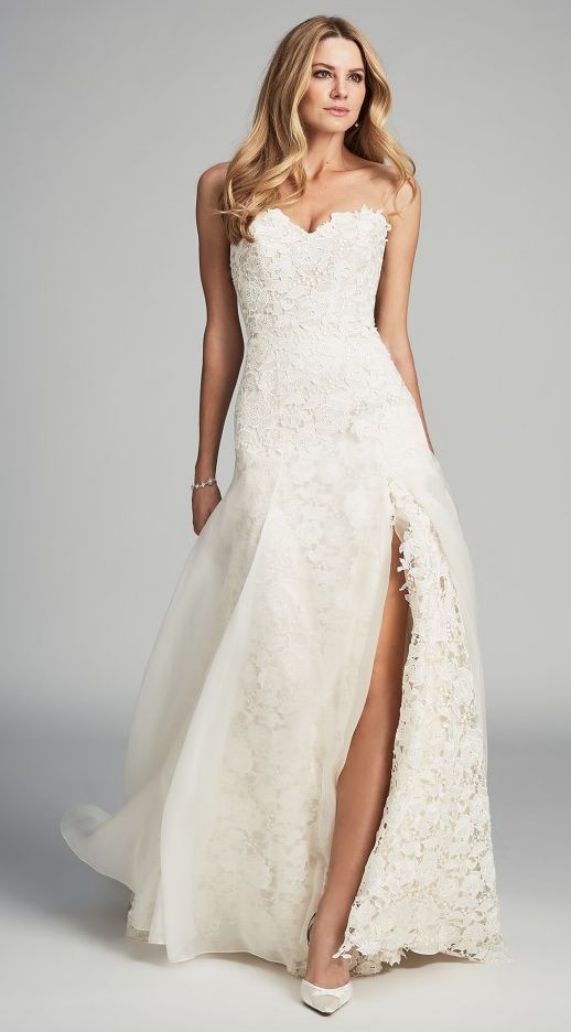 strapless sweetheart wedding dress with an elegant slit