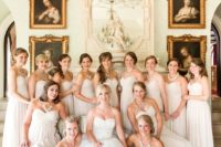 15 all-white bridal party in strapless gowns looks luxurious