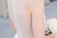 16 modern sheer back wedding dress with fabric-covered buttons