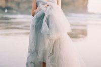 16 strapless tulle dove grey wedding dress for a coastal bride