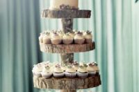 16 wood slice stand for cupcakes and the cake