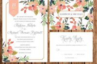 17 peach and coral floral wedidng stationary