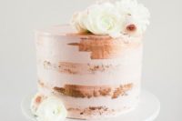 17 small semi naked cake with copper details and white flowers