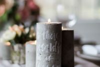 18 concrete candle holders with your favorite quotes for each table
