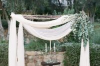 18 rustic wedding arch with fabric and eucalyptus for decor