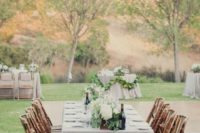 19 dove grey wedding tablecloth looks perfect with white florals